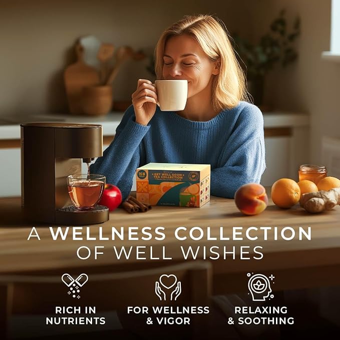 Gya Tea Co Get Well Soon Tea Pod Collection Gift Set (16 Count) - Different Flavors Assorted Variety Pack