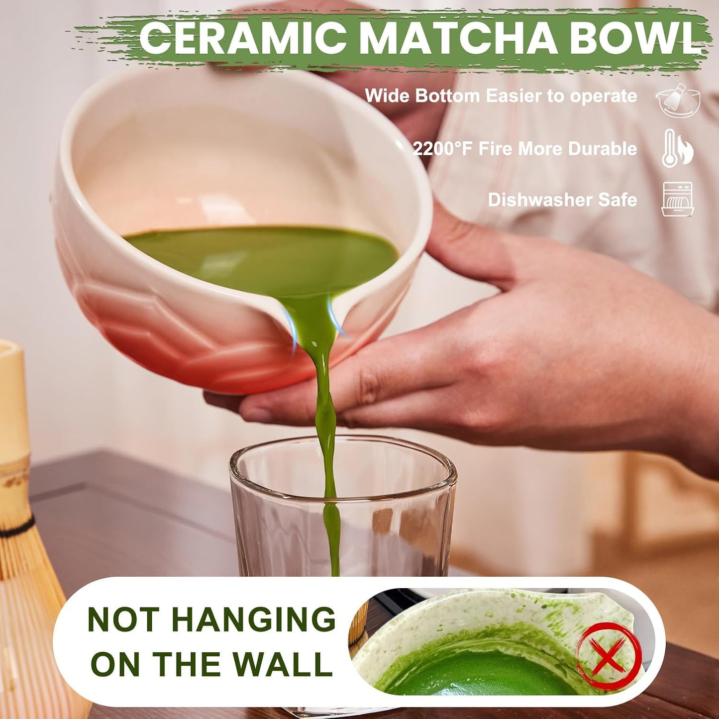 Matcha Whisk Set, Lotus Gradient Red Ceramic Matcha Set Includes Matcha Bowl, Matcha Whisk (Chasen) and Holder, Sifter, Bamboo Scoop &amp; Spoon - 6 Pcs Matcha Kit for Matcha Lovers