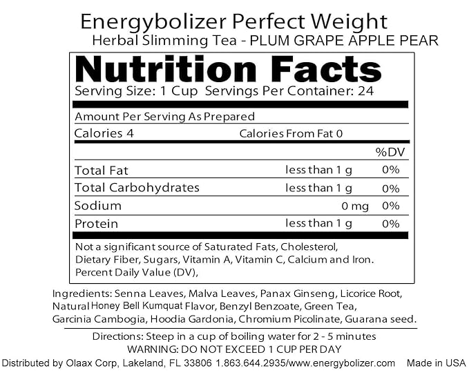 Energybolizer Perfect Weight Herbal Tea (24 Bags)| Natural Energy Booster for Women and Men | Increase Energy, Improve Digestion (Plum Grape Apple Pear)