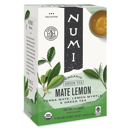 Numi Organic Tea Mate Lemon, 18 Count (Pack of 1) Box of Tea Bags, Yerba Mate Green Tea Blend (Packaging May Vary)