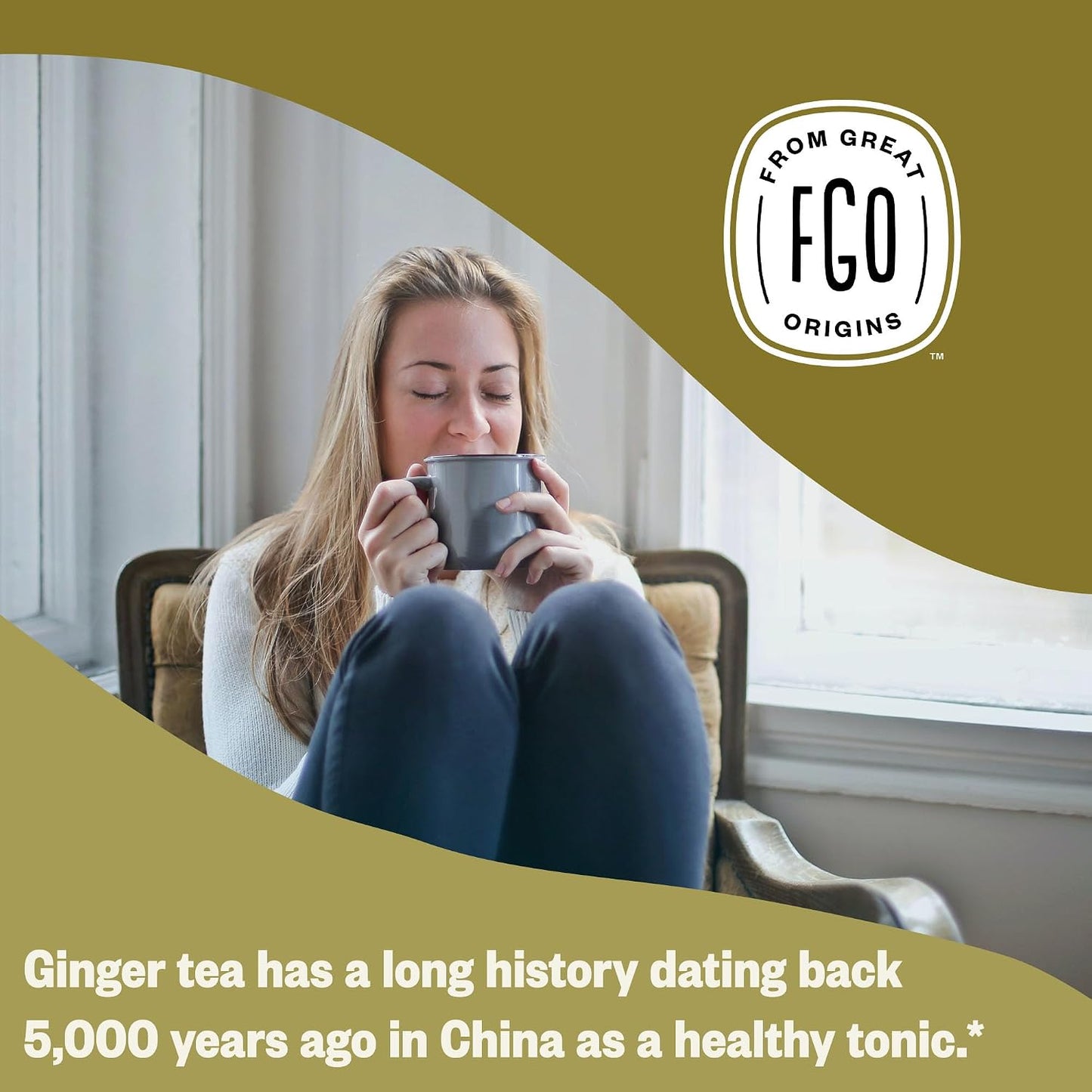 FGO Organic Ginger Tea, 100 Count, Eco-Conscious Tea Bags, Resealable Bag, Packaging May Vary (Pack of 1)