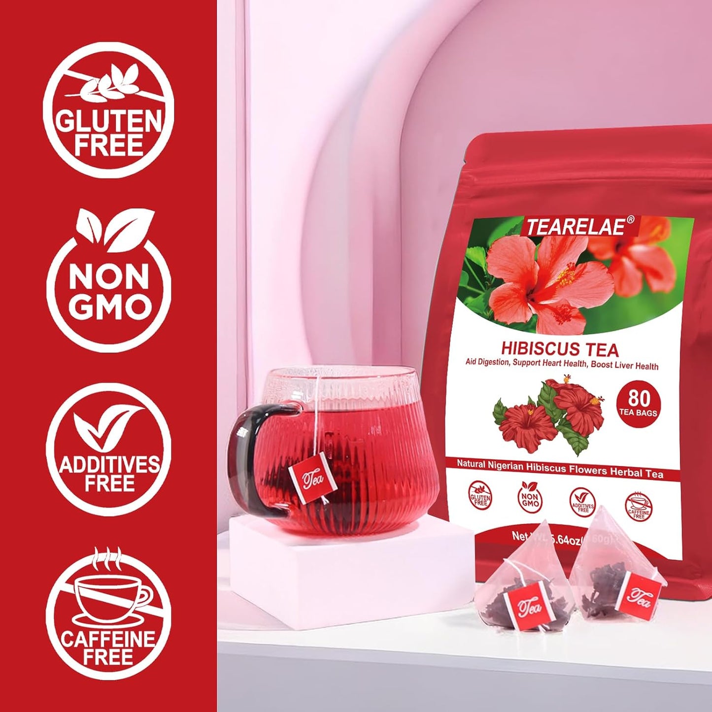 TEARELAE - Hibiscus Tea Bags, 80 Count, 100% Pure Hibiscus Flowers