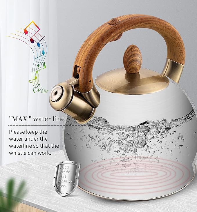 Tea Kettle & Tea Pot, 2.64 Quart Food Grade Stainless Steel Induction Whistling Tea Kettle for Stove Top Home Daily Use Teapot with Cool Touch