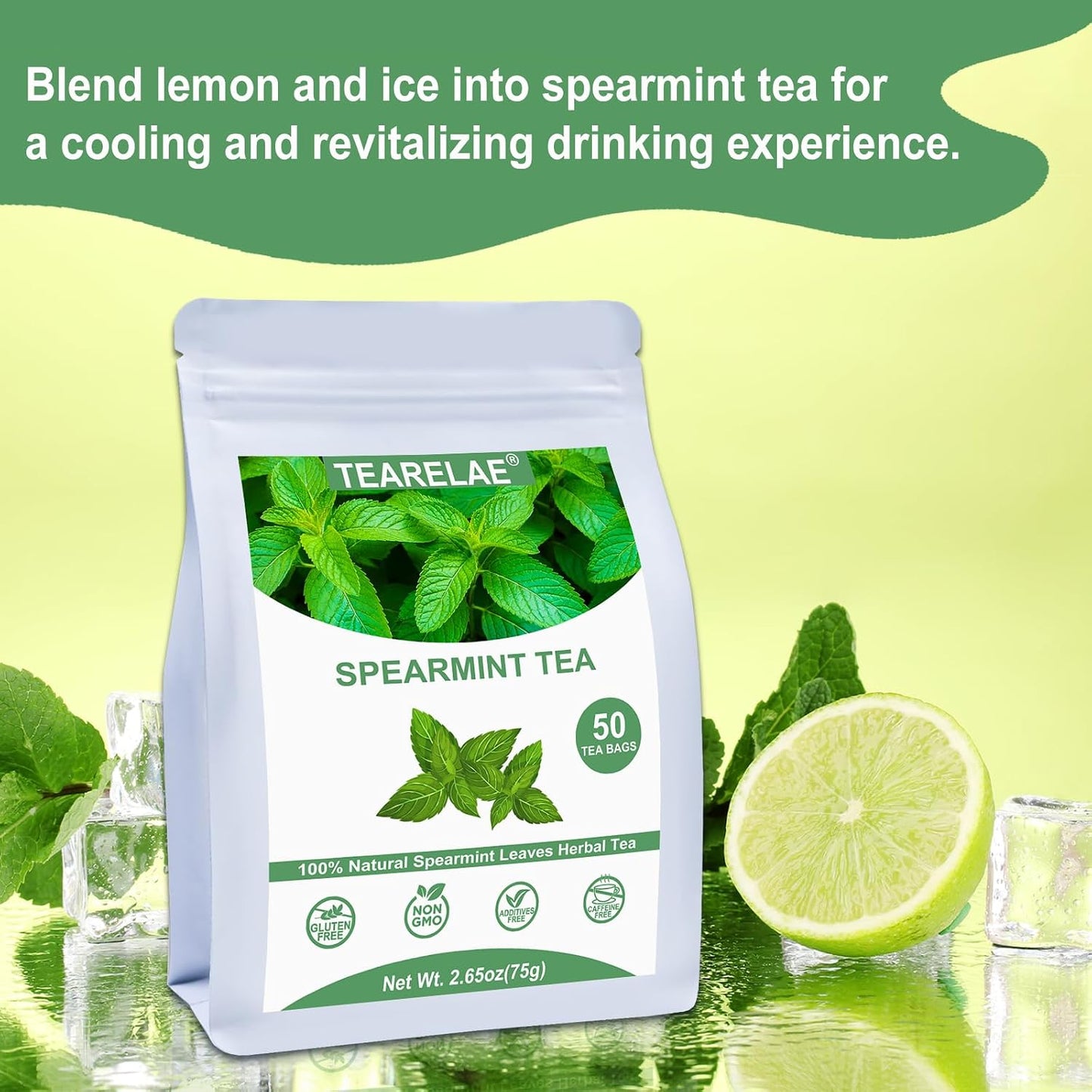 TEARELAE - Spearmint Tea Bags, 50 Count, Spearmint Leaves Herbal Tea