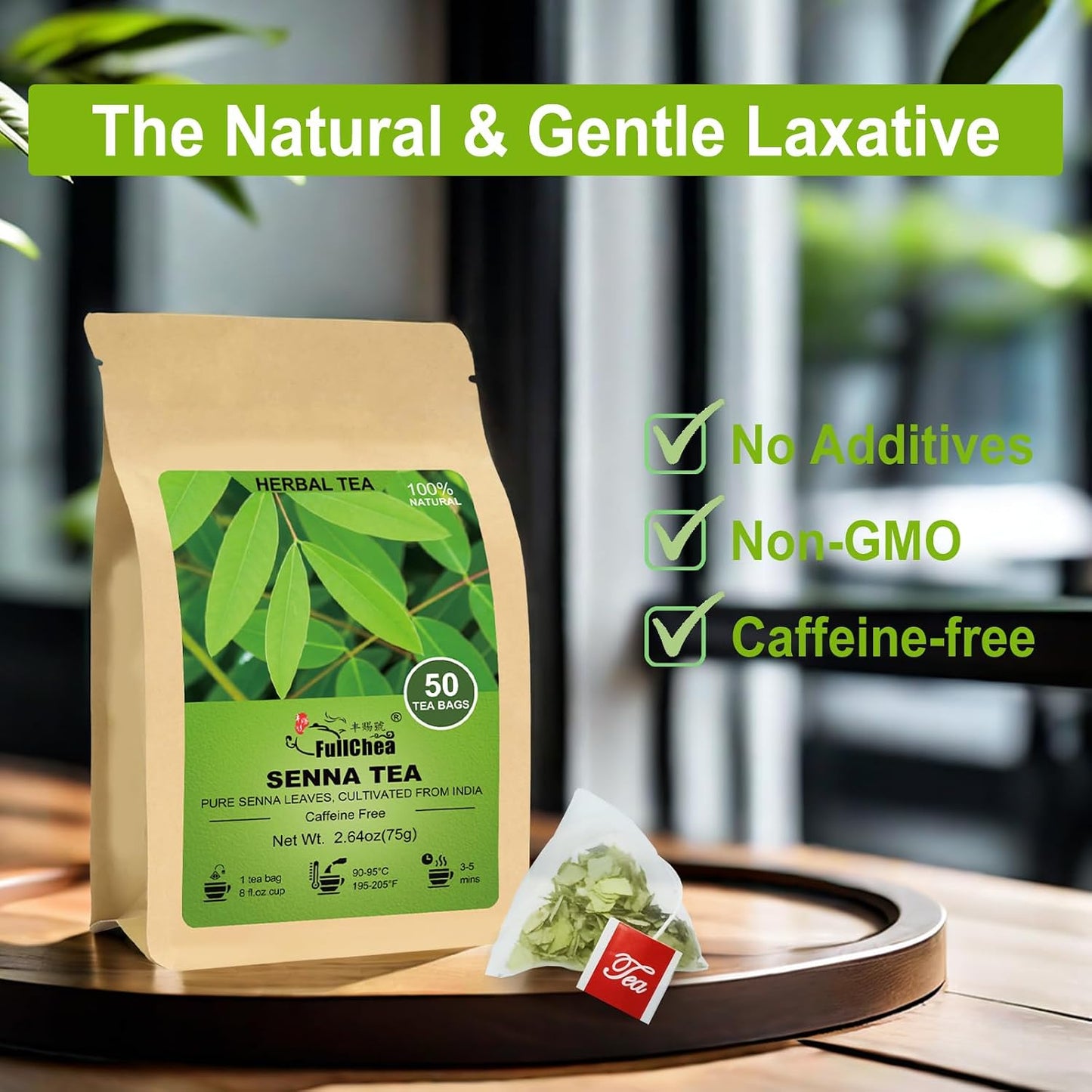 FullChea - Senna Tea, 50 Count, Naturally Senna Leaf Tea for Constipation | Non-GMO and caffeine-free, traditionally used for constipation relief and digestive support