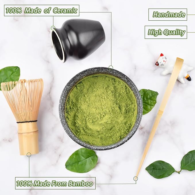Matcha Tea Set, Matcha Accessories, Matcha Whisk Set Included Matcha Bowl, Bamboo Matcha Whisk, Scoop, Matcha Whisk Holder, Spoon Stand