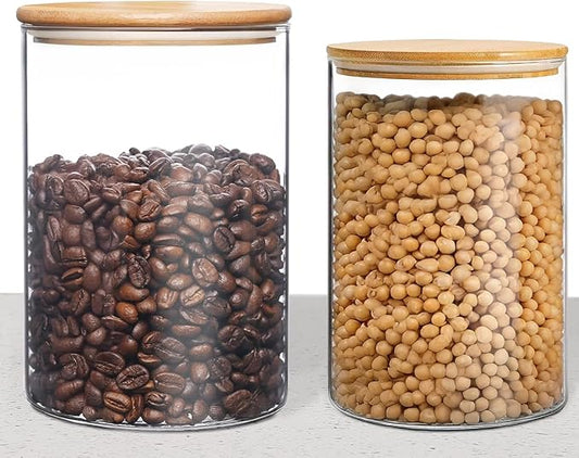 33+17 oz Glass Food Storage Jars with Airtight Lids, Clear Glass Jar with Bamboo Lid, Airtight Food Canister for Tea, Candy, Coffee, Sugar, Cookie