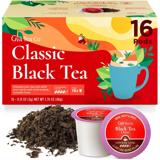 Gya Tea Co Caffeinated Classic Black Tea Pod (16 Count) - Smooth, Flavourful, Robust, Enjoy Hot or Iced