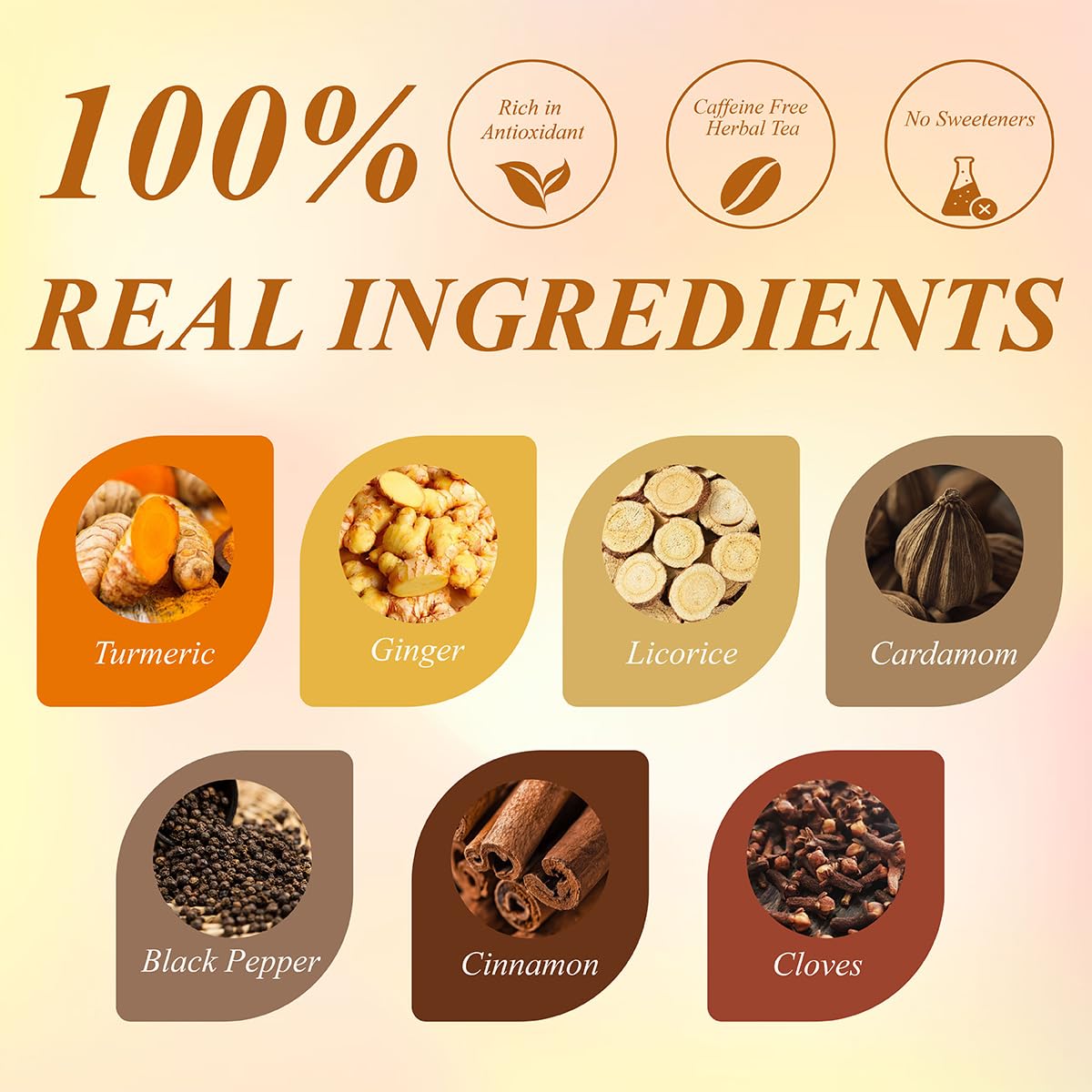WT WEETEE Turmeric Chai Tea Bags 100 Count, Caffeine-Free Ginger Spiced Tea