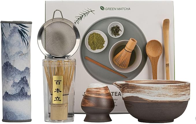 Ceramic Matcha Whisk Set, Complete Matcha Set-8PCS for Ceremonial Grade Matcha, Tea Gifts for Tea Lo