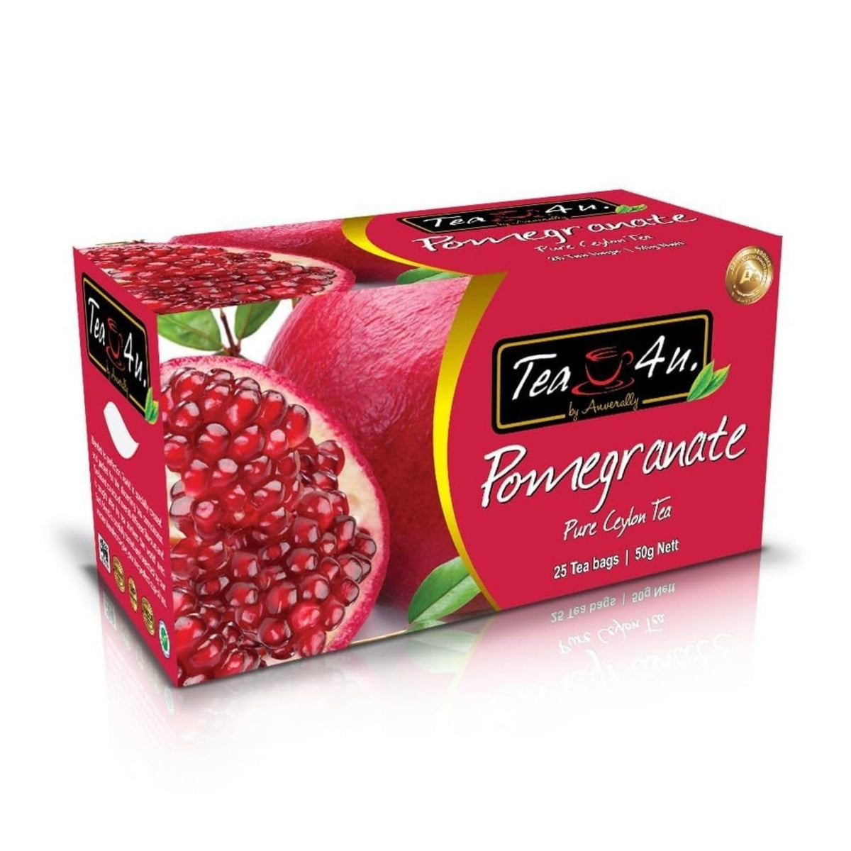 Tea4U Pomegranate Black Ceylon Tea Bags - Sri Lankan Blend - 25 Count