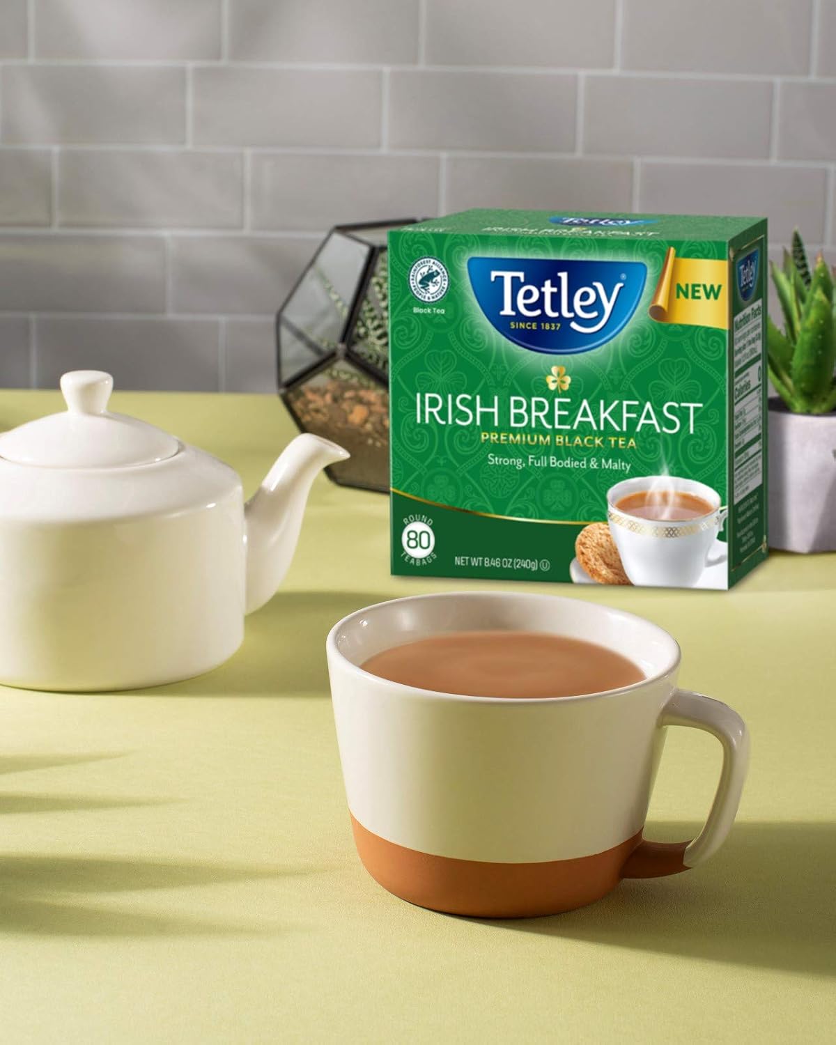 Tetley, Irish Breakfast Black Tea, 80 Count, Hot or Iced, Strong, Malty &amp; Full-Bodied