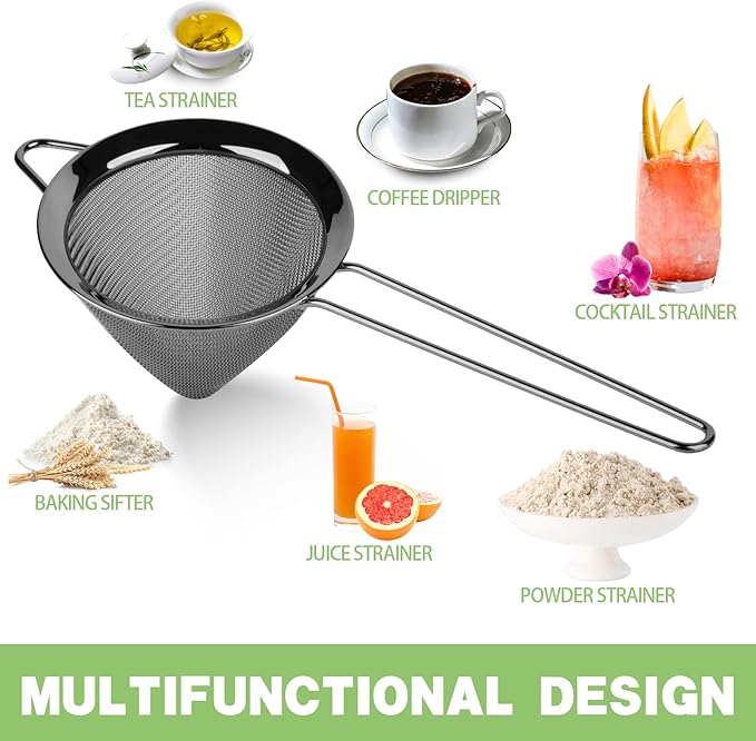 2 Pack Stainless Steel Small Food Strainer, Fine Mesh Sieve with Long Handle, Cocktail Strainer For Cocktails, Tea Herbs, Coffee & Drinks