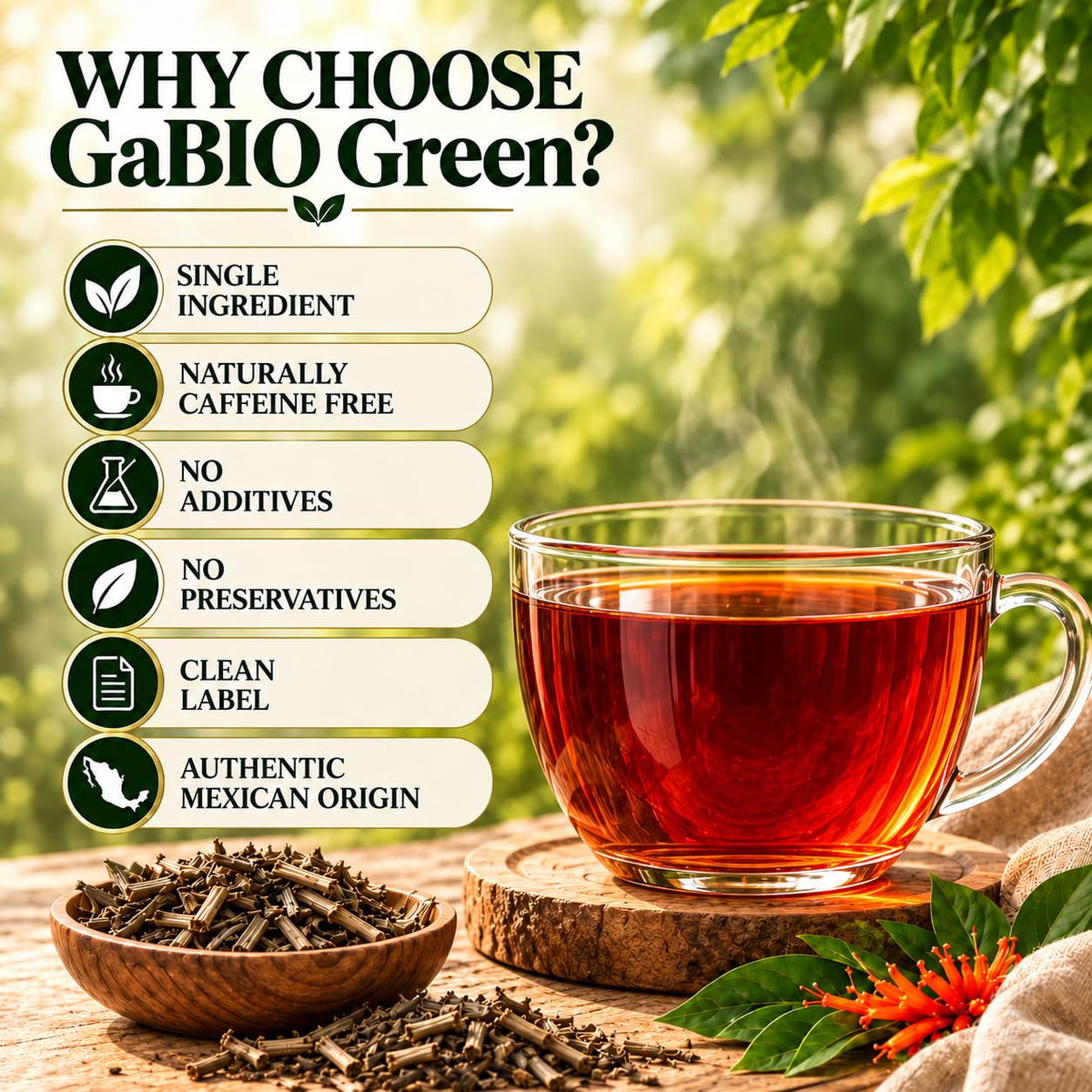 Muicle Herbal Tea – Mexican Honeysuckle Loose Leaf – 100% Single Ingredient, Caffeine Free – Gabio Green – 4.1 oz