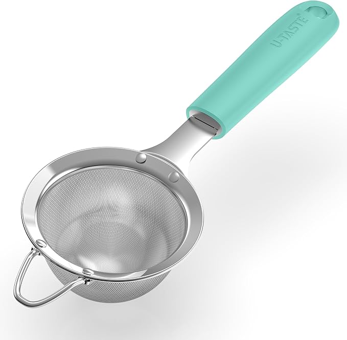U-Taste Small Fine Mesh Strainer: 18/8 Stainless Steel 3.35in 30 Mesh Kitchen Food Sieve with Sturdy Riveted Silicone Handle