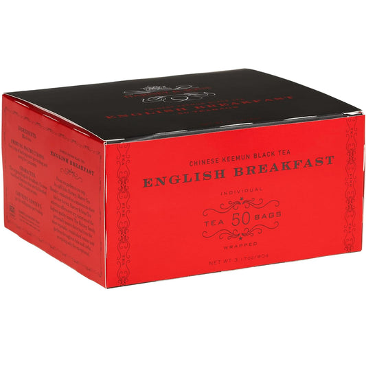 Harney &amp; Sons English Breakfast Black Tea Bags, 50 Count | 100% Keemun black tea. 50 individually wrapped tea bags. Contains caffeine.