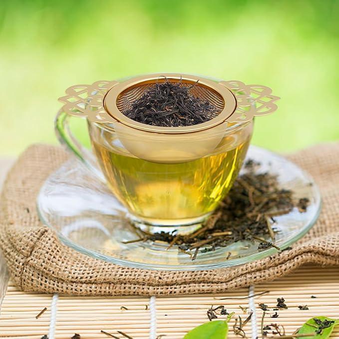 304 Stainless Steel Tea Drain Strainer Tea Filter Mesh Tea Drip Bowls Teapot Strainer With Petal Handles Tea Divider, Pack Of 4