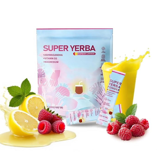 Super Yerba Mate Instant Powder Variety Pack - Citrus, Lemon & Grapefruit Flavors | 30 Servings Each | Energy Boost, Mental Clarity, Gut Health & Satiety | Prebiotics, Probiotics, Hot & Cold Brew, Portable (Lemon)