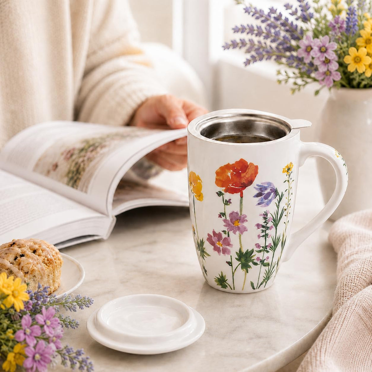 AmorArc Tea Cup With Infuser and Lid, 18oz Loose Leaf Tea Mug With Steeper