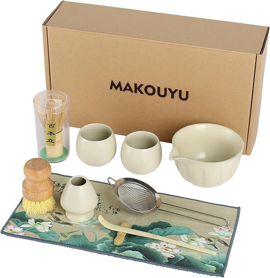 10 Pcs Matcha whisk Set,13 OZ,With 2 Cups,Complete Matcha Kit Set for Matcha Tea Ceremony,Elegant Matcha Tea Set for Tea Lovers（Beige）