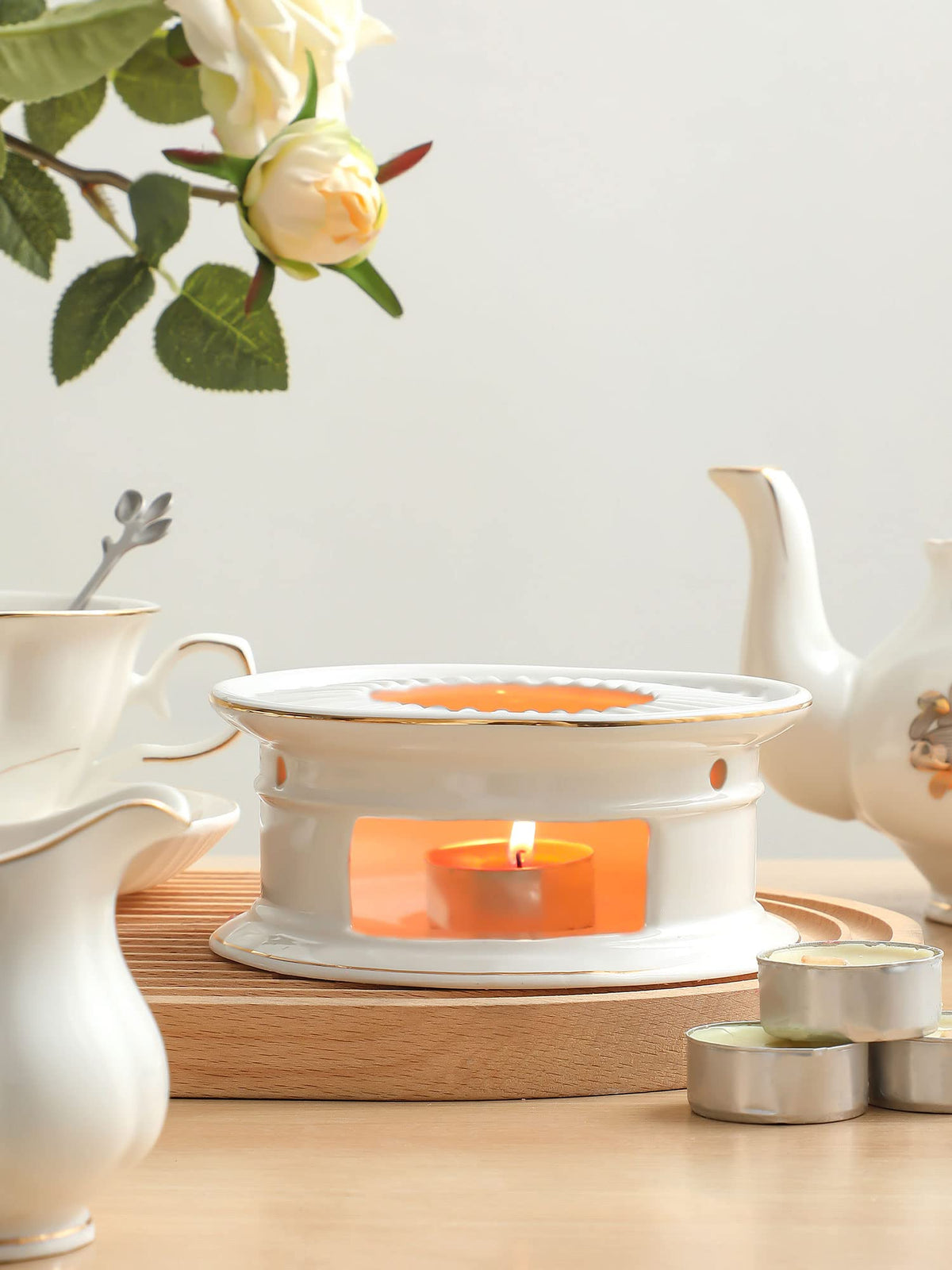 CHENP.HMC Teapot Warmer, Ceramic Tea Warmer with Tealight Holder(White)