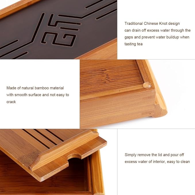 Tea Tray Drainage Type Cup Plate Traditional Chinese Serving Tray Kung Fu Tea Accessory 14.96 x 5.28 x 1.49inch