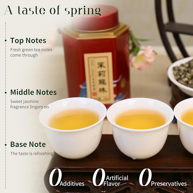 XIXICHA Jasmine Pearls Tea Jasmine Green Loose Leaf Dragon Balls Grade AAA 5.3oz/150g Long-lasting Natural Aroma Chinese Tea （120 cups）茉莉花茶 特级茉莉龙珠 绿茶 花茶