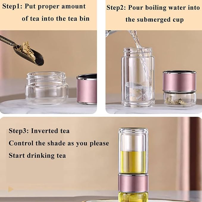 Glass Infuser, 3-in-1 smart Tea Infuser Double Wall Glass Teacup with infuser for Loose Tea, Portable Teas Steeper (Black, 12oz)