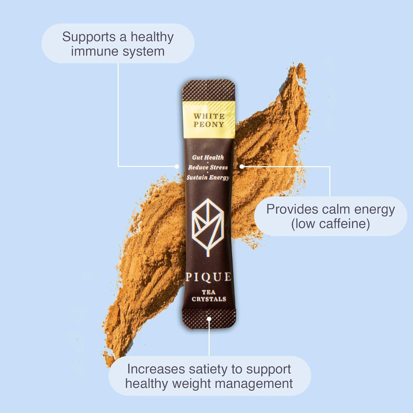 Pique Organic White Peony Tea Crystals - Antioxidants for Radiant Skin, Immune Support, Fujian Chinese Caffeinated Tea - 14 Single Serve Sticks (Pack of 1)