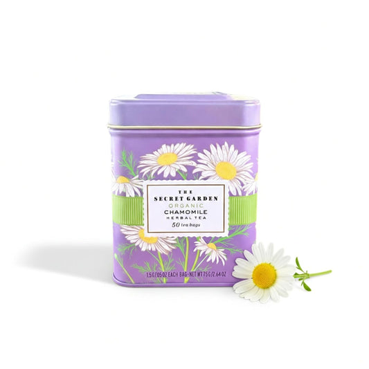 Organic Chamomile Herbal Tea - 50 Packets - Pure Chamomile Teabags - USDA Certified 100% Non-GMO - Decaffeinated Designer Gift Tin