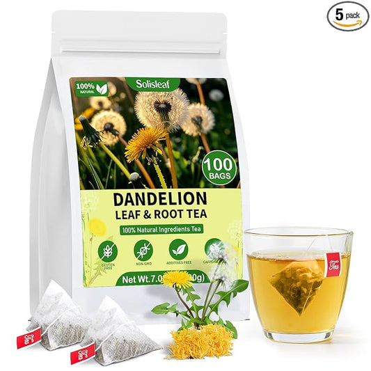 Dandelion Leaf and Root Tea Bag, Natural Dandelion Roasted Herbal Detox Teabag for Liver & Kidney Health, Support Digestion Dandelion Root Tea, Caffeine Free, No Additives（100 Teabags)