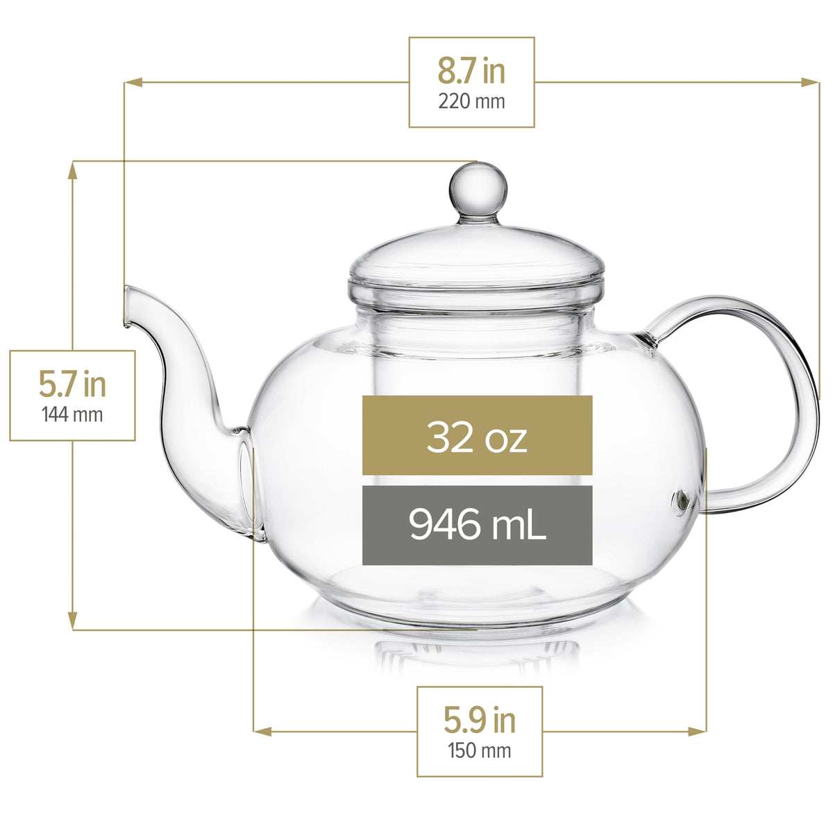 Teabloom Blossoms Glass Teapot – Stovetop and Microwave Safe Borosilicate Glass Teapot with Removable Loose Tea Glass Infuser