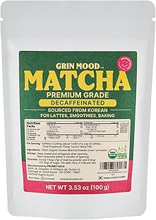 GRIN MOOD Matcha Powder - Organic Green Tea Powder - Decaffeinated Green Tea, Authentic Korean Matcha, Halal (3.53oz, Premium Grade)