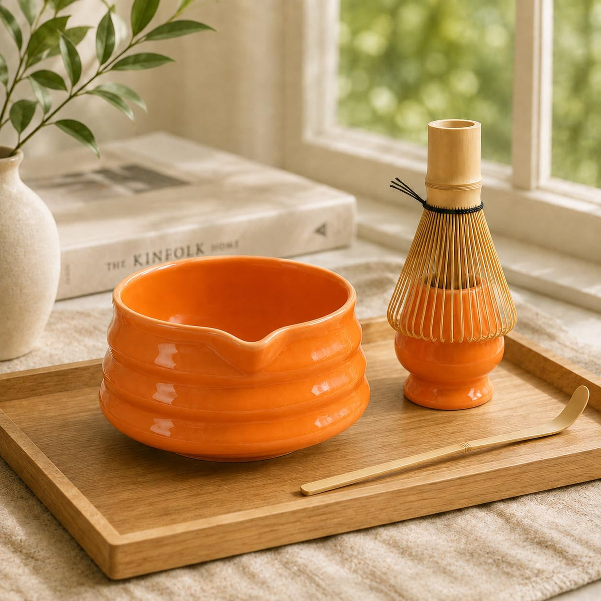 JavaNest Matcha Bowl Set with Whisk Holder, 560ml Ceramic Chawan