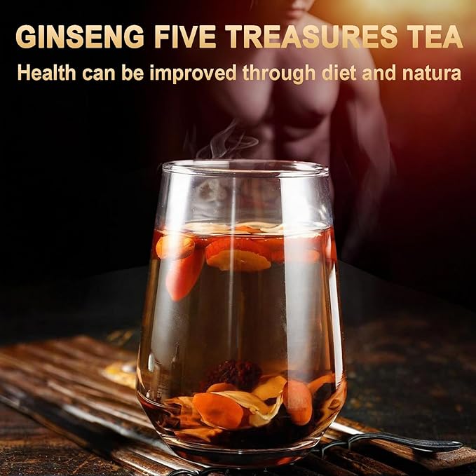 Tealth Ginseng Five Treasures Tea - Herbal Tea Formula 6 Precious Ingredients Formula Natural Organic Chinese Herbal Tea for Women & Men (1 Pack/30