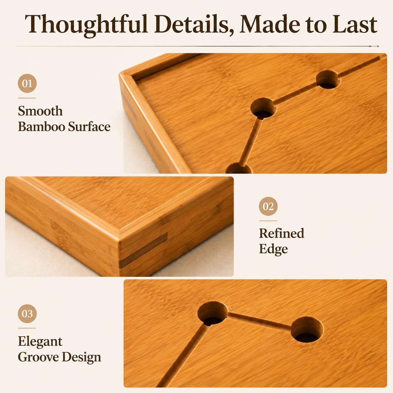 JIKUGO Bamboo Tea Tray, Small Wooden Tea Serving Tray for Tea Set, Compact Japanese Tea Tray for Home Office Tabletop Decor, Natural Bamboo Chinese Kungfu Tray, 11'' x 4.6''