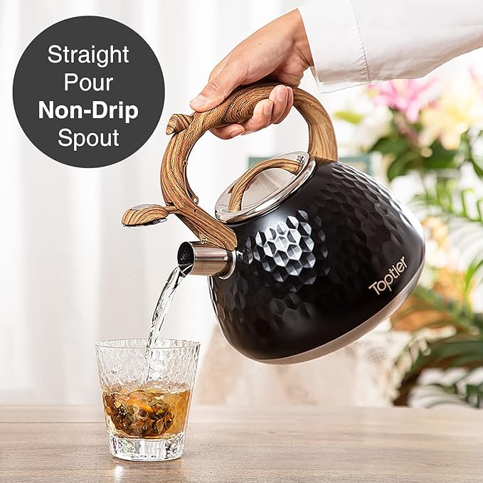 Tea Kettle, Toptier Teapot Whistling Kettle with Wood Pattern Handle Loud Whistle