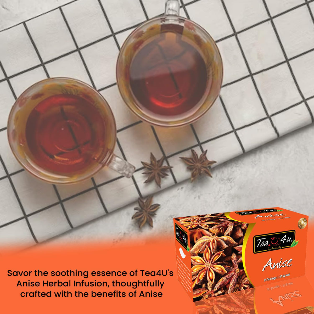 TEA 4U. BY ANVERALLY Tea4U Anise Herbal Infusion Tea Bags - Caffeine Free Blend - 25 Count