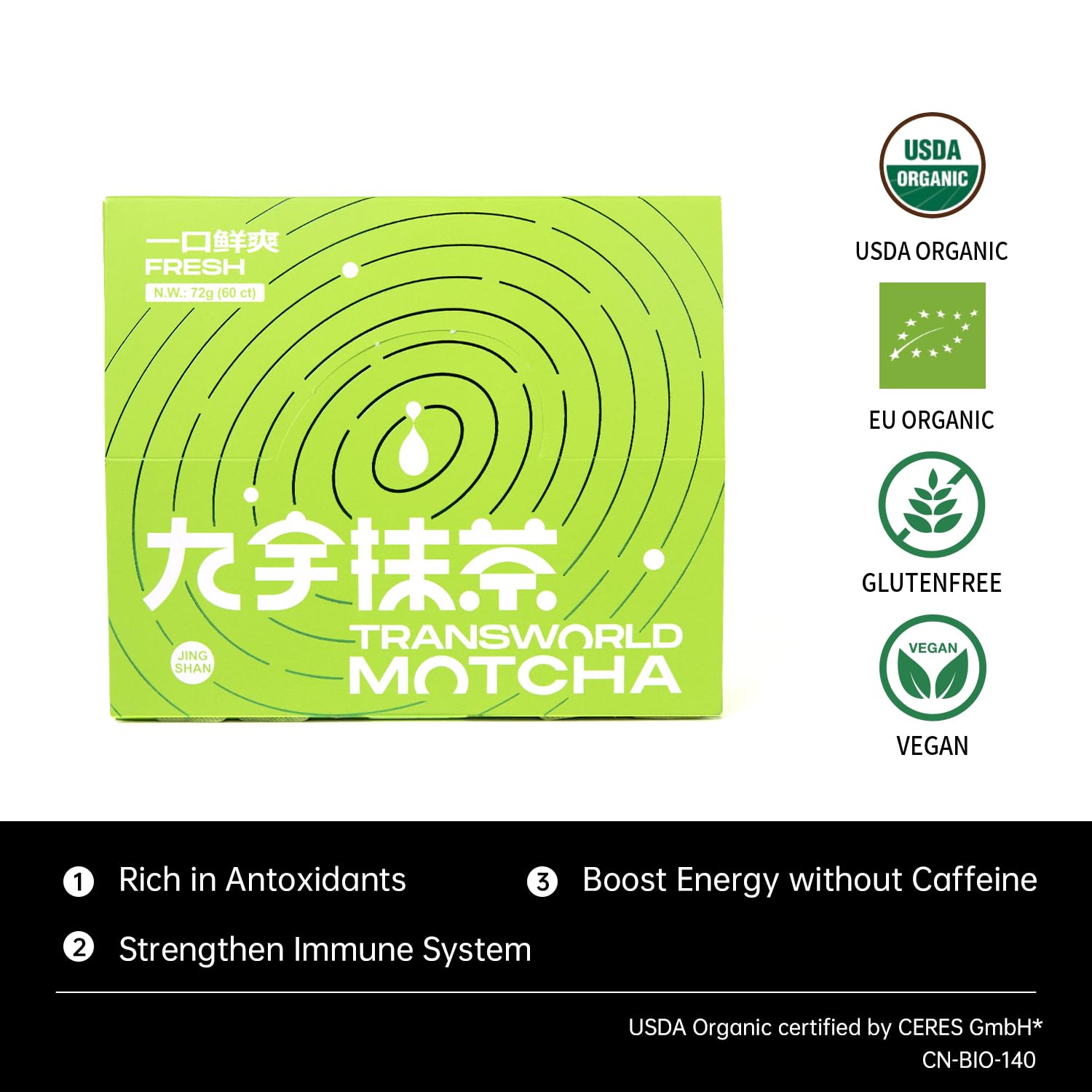 Authentic Ceremonial Matcha USDA Organic Premium Matcha Green Tea Powder for Drinking and Latte 100% Pure No Additives 21 sticks