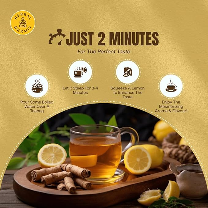 Lemon Ginger Tea Bags (50 Nos) with Natural Ginger Root & Lemon| Instant Herbal Tea in Caffeine Free Easy to Use Tea Bags