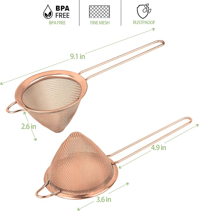 2 Pack Stainless Steel Small Food Strainer, Fine Mesh Sieve with Long Handle, Cocktail Strainer For Cocktails, Tea Herbs, Coffee & Drinks