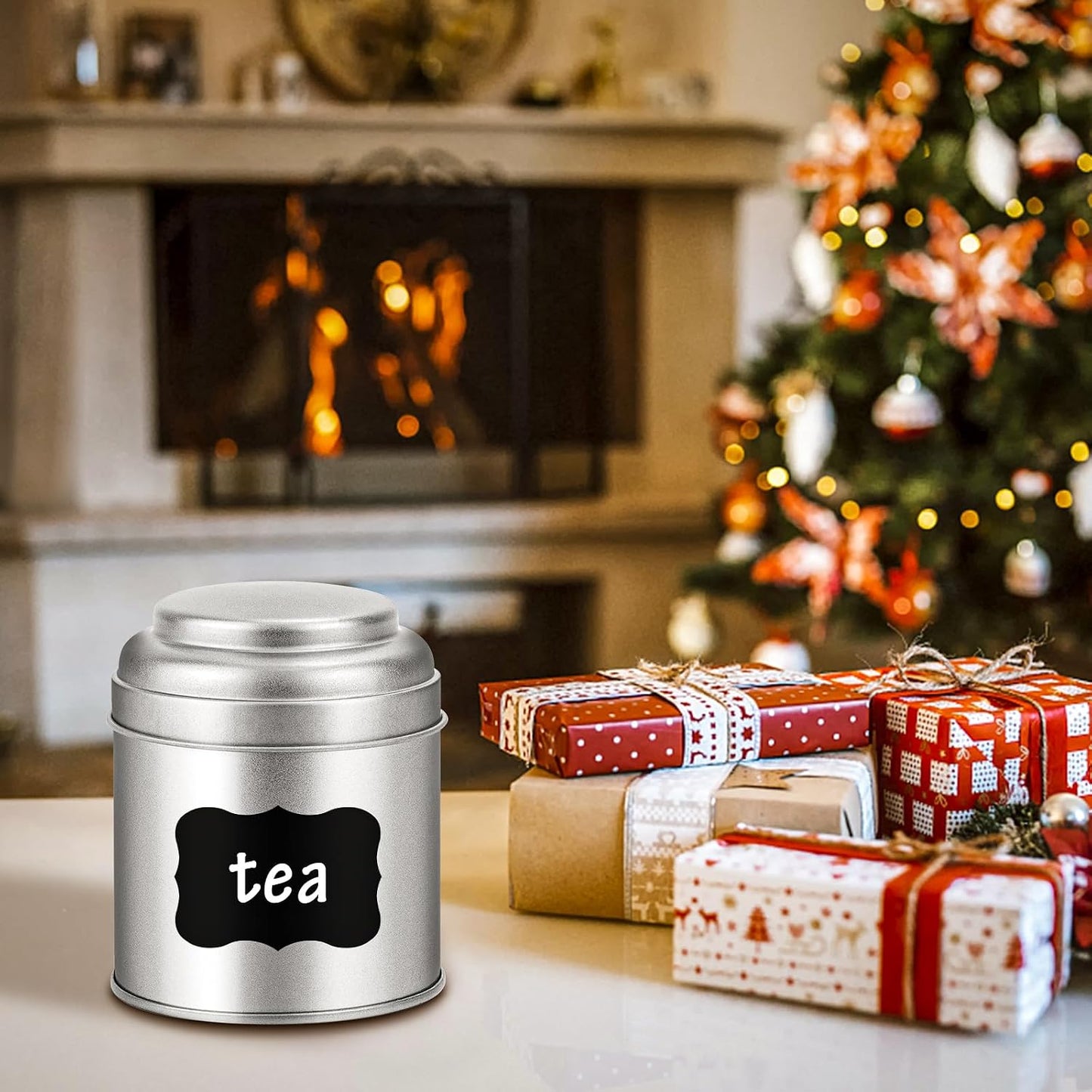 TRISCO Tea Tin with Airtight Double Lids for Loose Leaf Tea Storage, 8 Oz Kitchen Small Tin Can and Tea Canister for Tea Coffee Sugar Candy Spices (12 Pcs) | Capacity 8 Oz Liquid, Kitchen Small Tin Can and Tea Canister, for Tea Coffee Sugar Candy Spices,