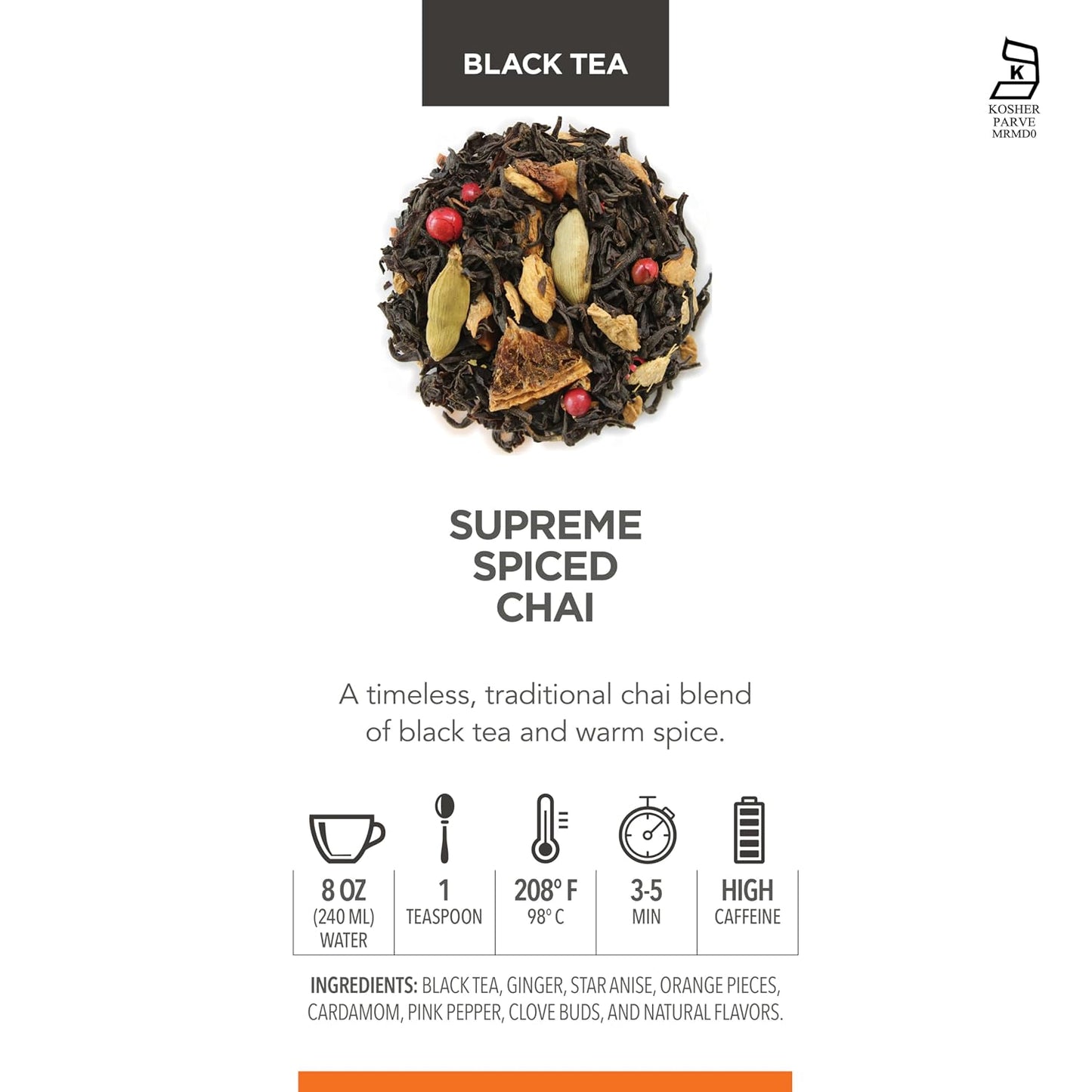 Teabloom Supreme Spiced Chai Loose Leaf Tea, Rich and Spicy Traditional Chai, Whole Black Tea Blend, 3.88 Ounce Loose Leaf Tea Canister Makes 35-50 Cups