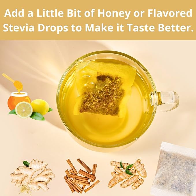 50 Premium Turmeric Ginger Cinnamon Tea Bags, Vitalforest Natural Ginger Tea Bags, Pure Turmeric Tea, Herbal Cinnamon Tea, Supports Digestion