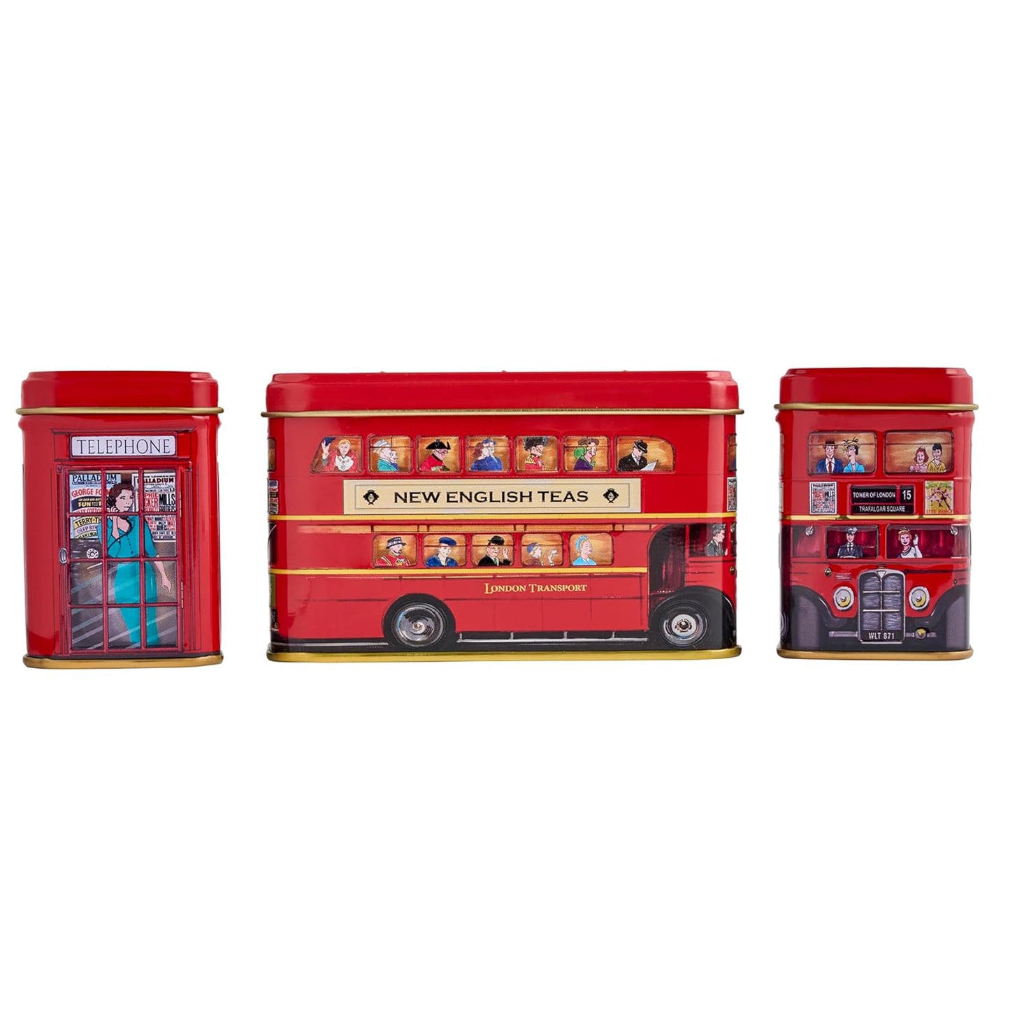 New English Teas British Traditions 3x Tea Tins with Fine English Breakfast Loose Leaf Tea and 10x Teabags, British Souvenir, Big Ben, UK Foods