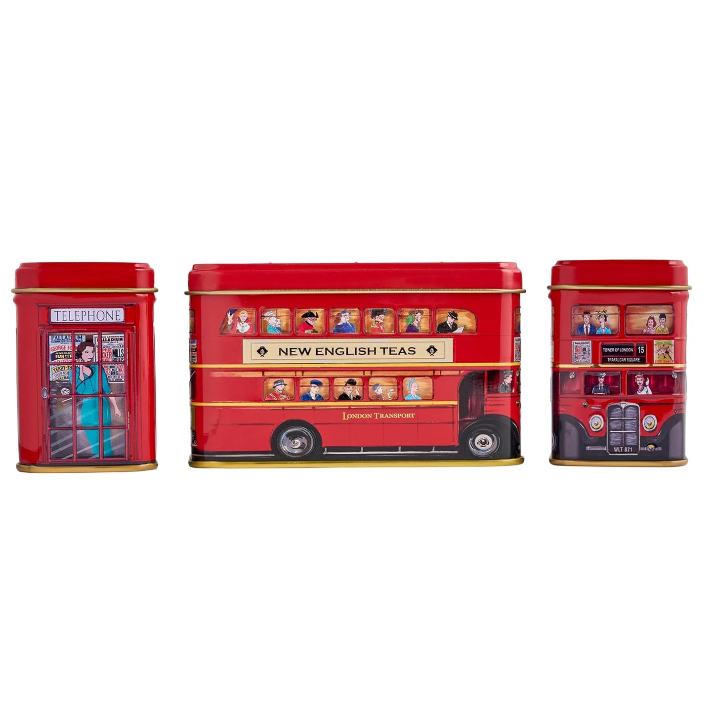 New English Teas British Tea Tin Set with 2 oz Loose Leaf Tea &amp; 10 Tea Bags | London Souvenir Gift, Post Box, Red Bus, Telephone Box – English Breakfast Tea, Black Tea