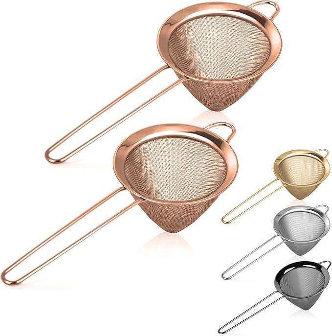 2 Pack Stainless Steel Small Food Strainer, Fine Mesh Sieve with Long Handle, Cocktail Strainer For Cocktails, Tea Herbs, Coffee & Drinks