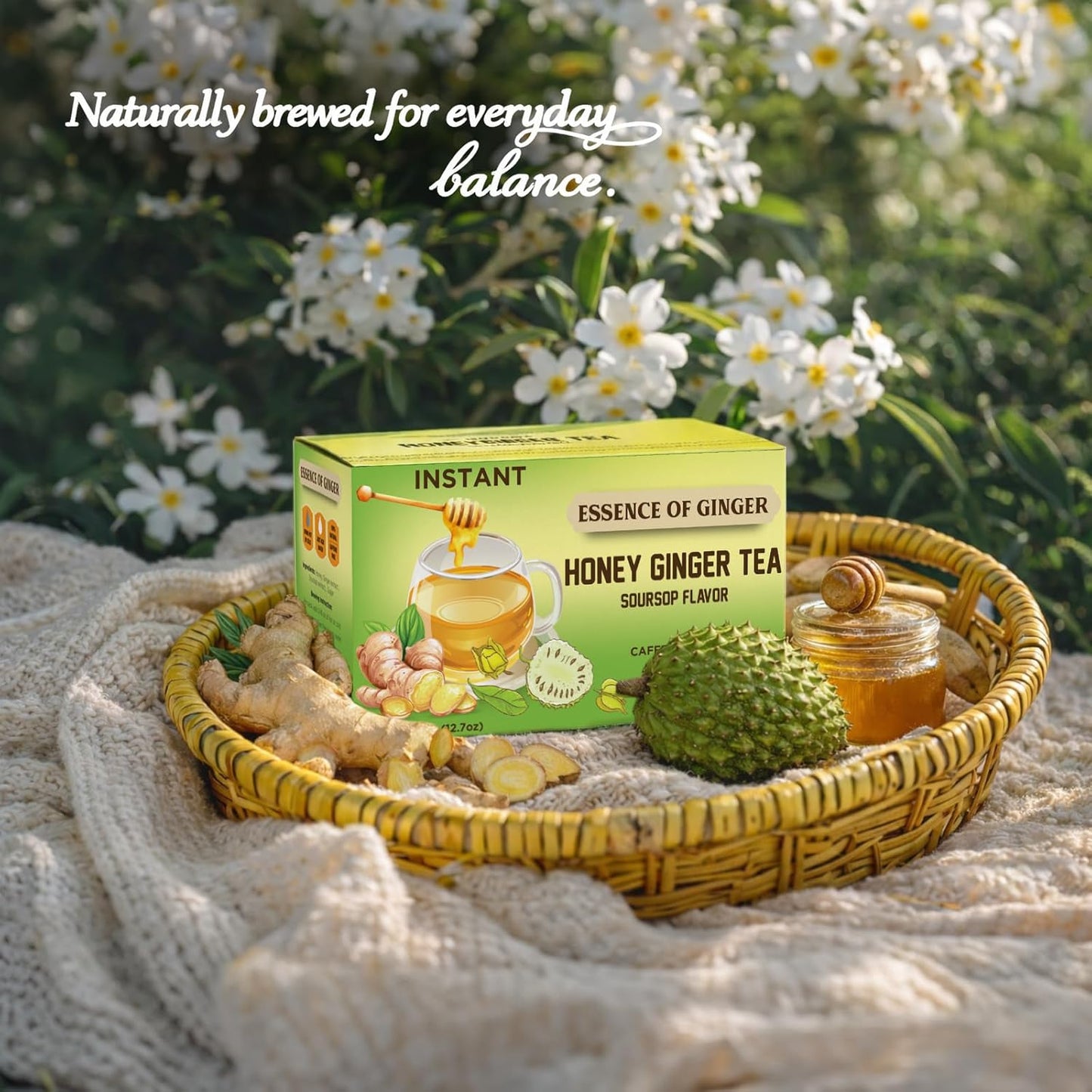 Life Plus Style Gourmet Essence of Ginger Honey Ginger Soursop Herbal Tea 20 Instant Tea Powder Packets Caffeine Free Natural Pure Soursop Hebal Tea