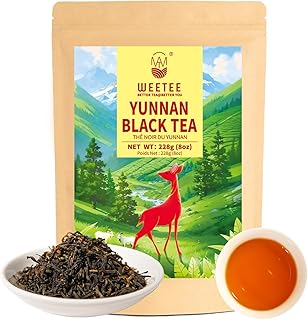 WT WEETEE Yunnan Black Tea Loose Leaf 228g, 110+ Servings Chinese Dianhong Loose Tea, Honey Aroma, Full Bodied, Mellow & Smooth, Energizing & Caffeinated