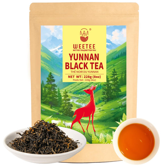 WT Weetee Yunnan Black Tea Loose Leaf 228g, 110+ Servings Chinese Dianhong Loose Tea, Honey Aroma, Full Bodied, Mellow & Smooth